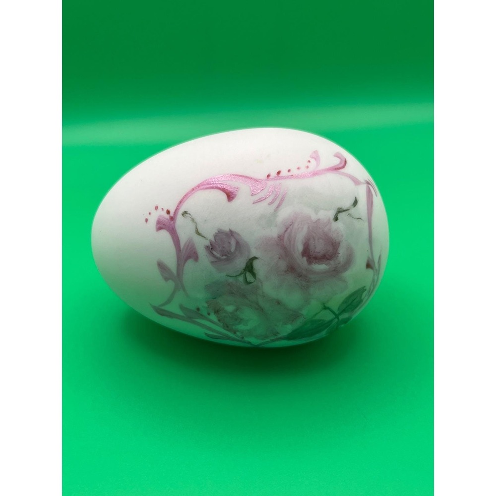 Hand Painted Porcelain Floral Egg‎ Pink Rose Cottagecore Decorative Ornament